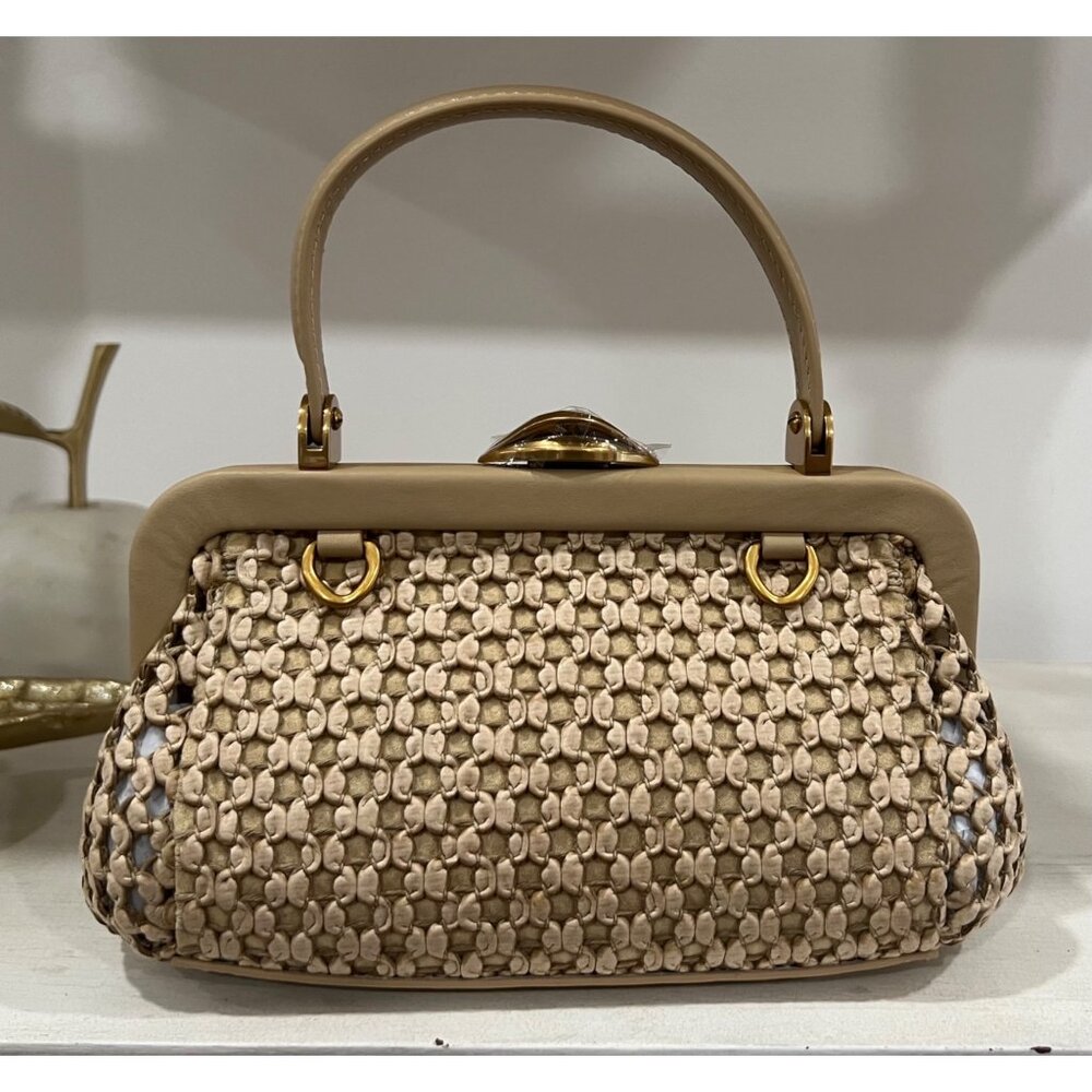 Cult Gaia Zuma Mini Crossbody in Sand - Woven Leather Kiss Lock - Picture 6 of 11